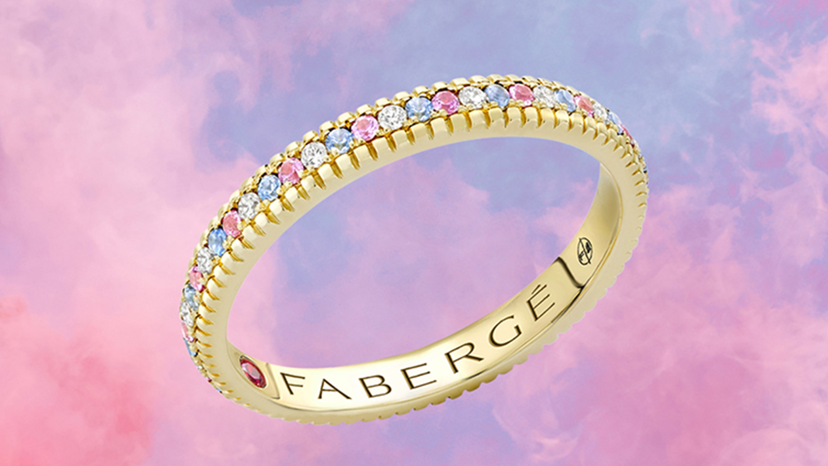 Fabergé-Celebrates-Pride-Month-2021-Colours-of-Love-Yellow-Gold-Diamond-and-Sapphire-Trans-Flag-Fluted-Eternity-Ring