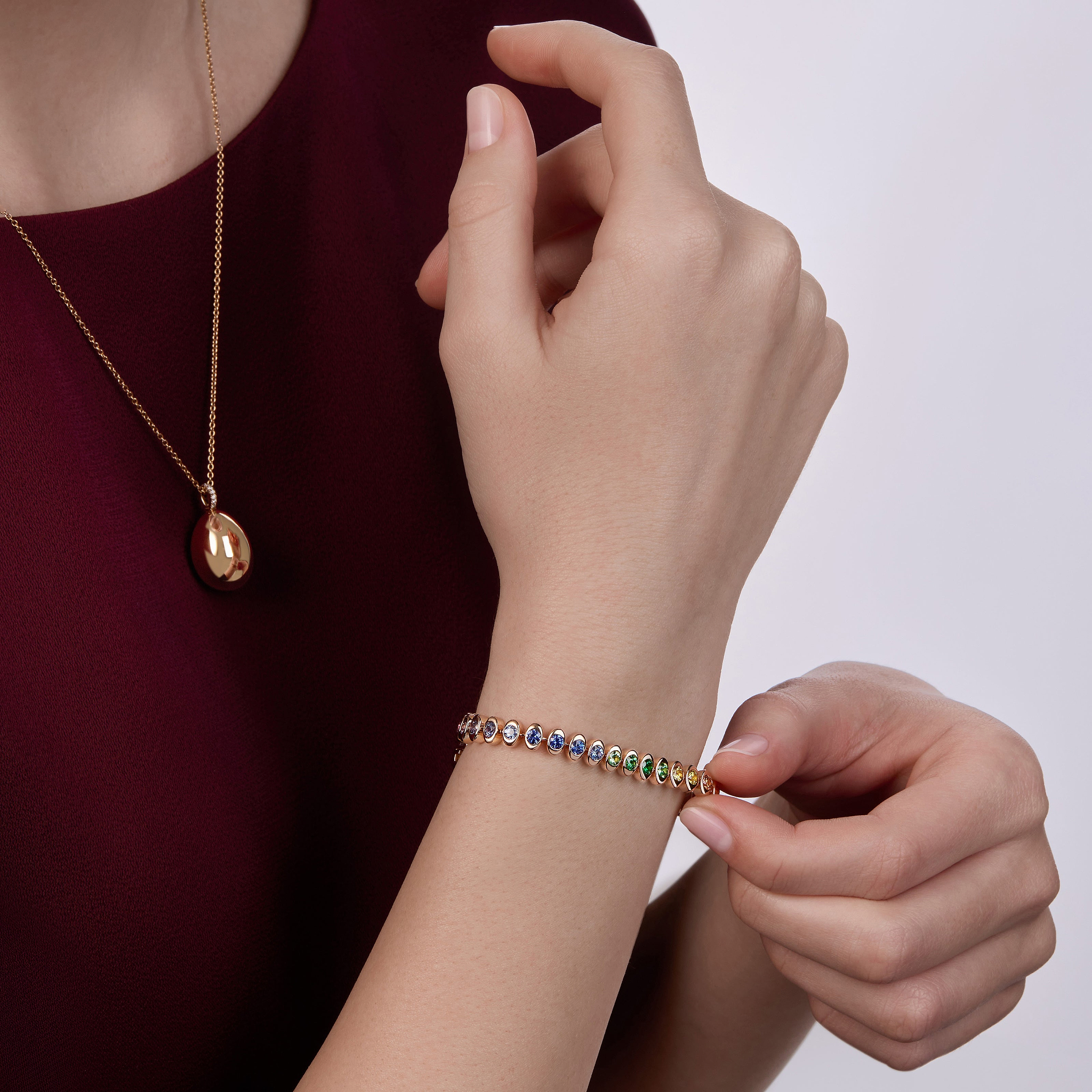 宇宙曲线彩虹五彩宝石网球手链