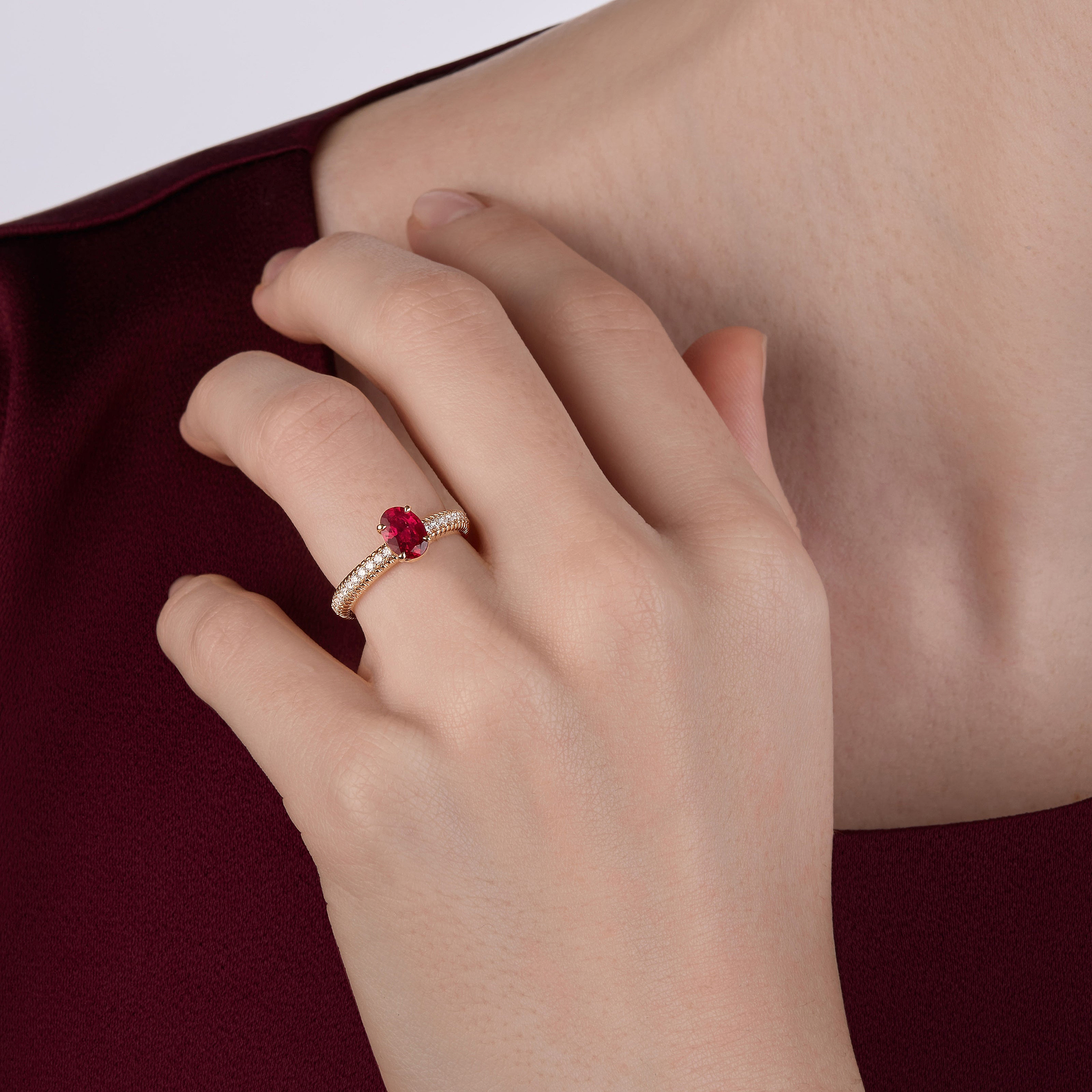 Ruby Pavé Ring with Diamonds