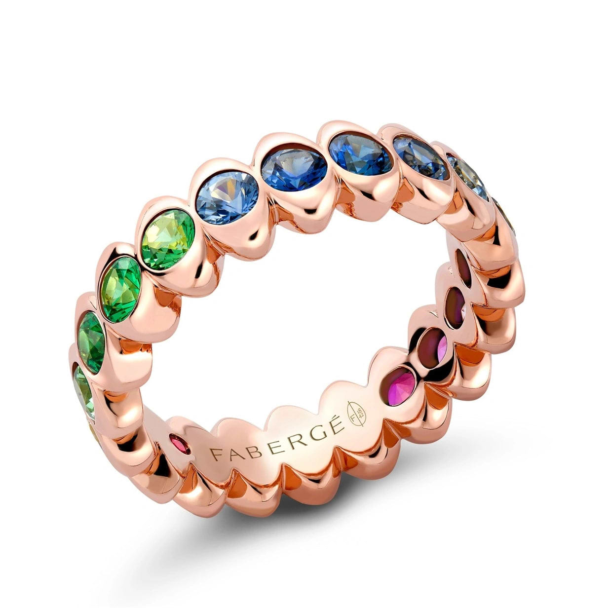 Cosmic Curve Rose Gold & Rainbow Gemstone Eternity Ring | Fabergé | Fabergé