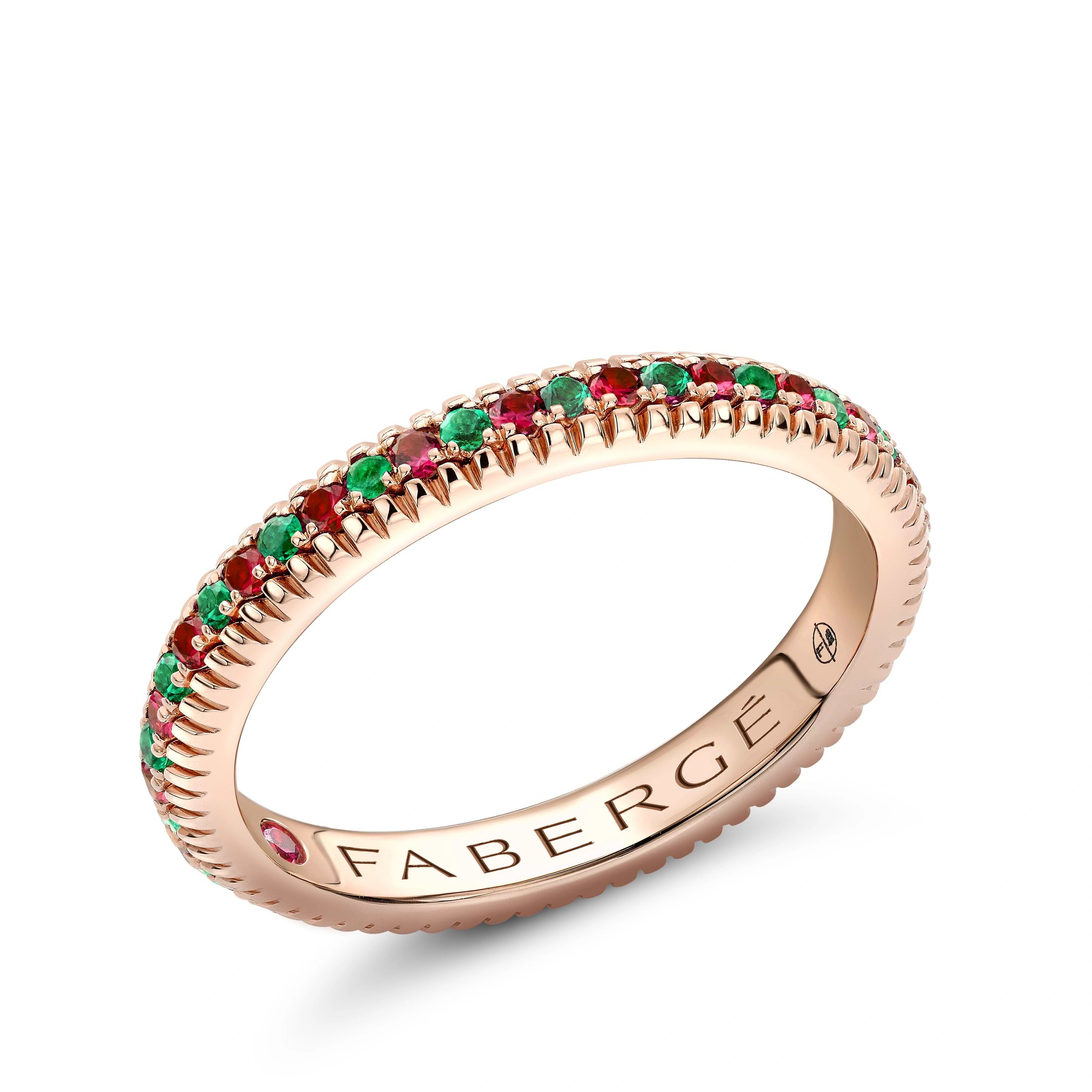 Colours of Love Rose Gold Emerald & Ruby Fluted Eternity Ring | Fabergé ...