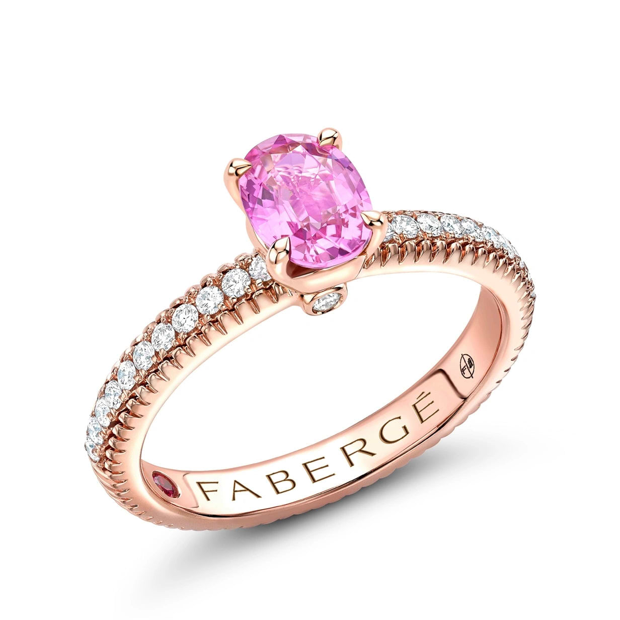 Colours of Love Rose Gold Pink Sapphire Fluted Ring with Diamond ...