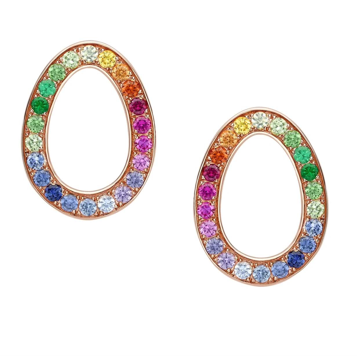 Rose Gold & Rainbow Gemstone Egg Stud Earrings | Fabergé | Fabergé