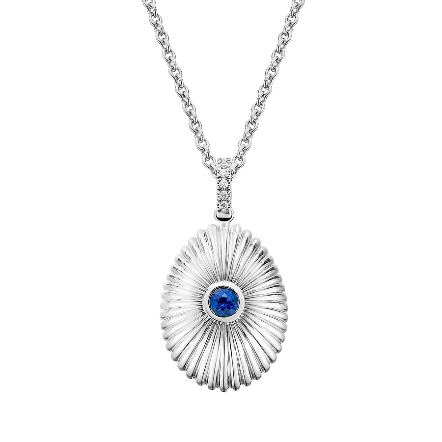 Colours Of Love White Gold Mini Fluted Blue Sapphire Egg Pendant
