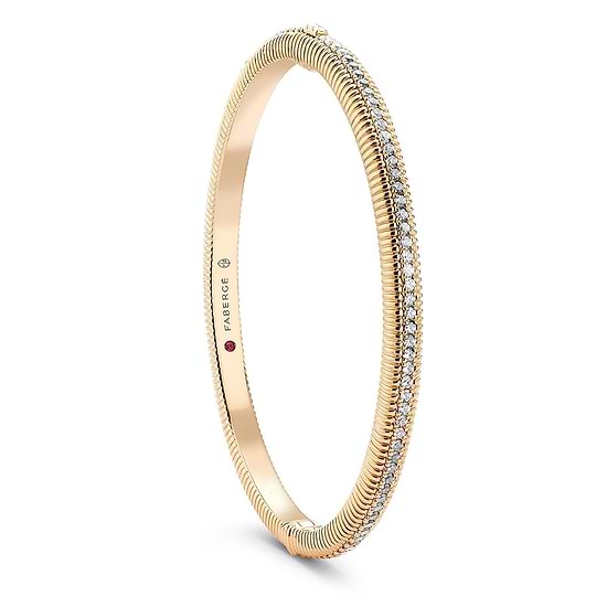 Yellow Gold and Diamond Hinged Fluted Bracelet | Fabergé