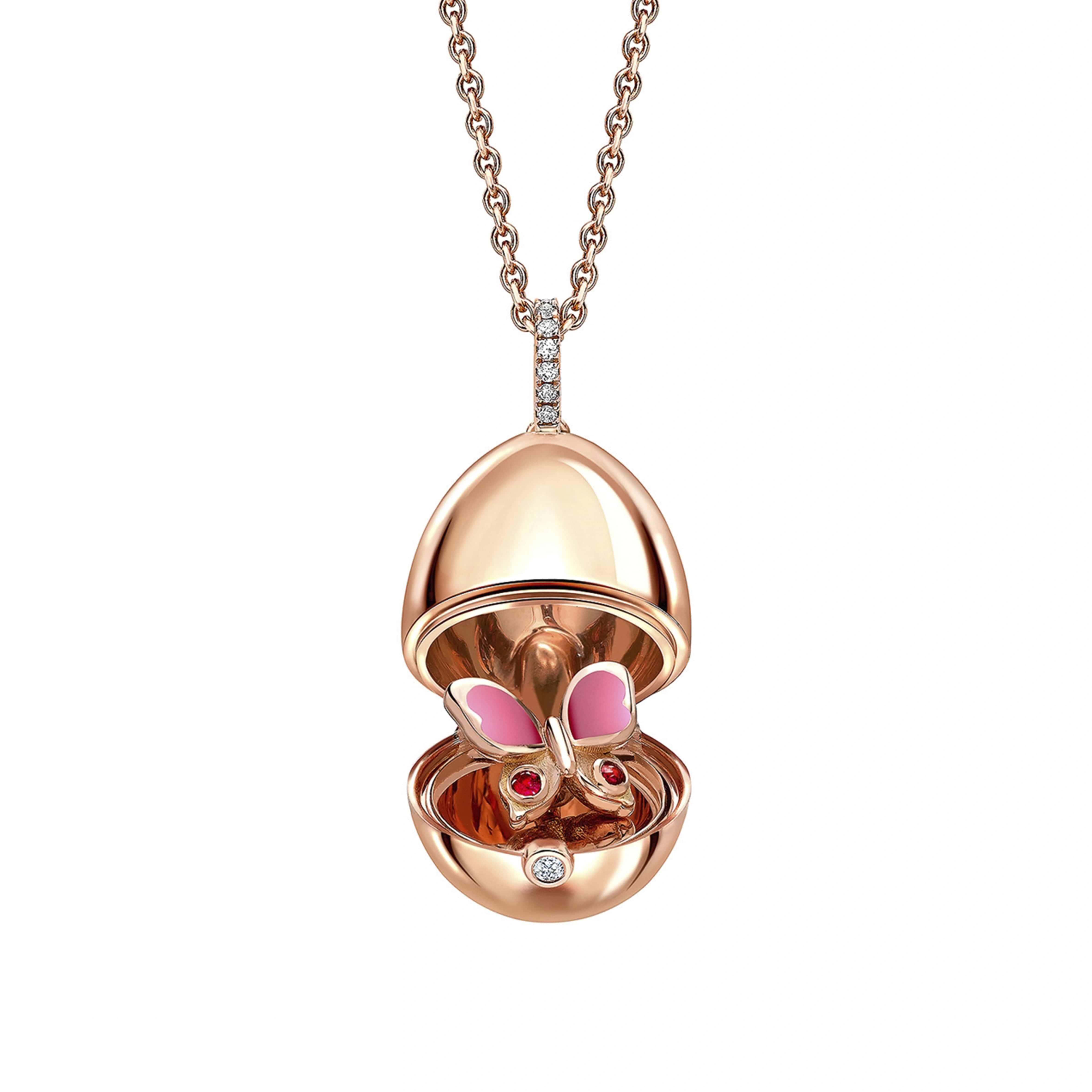 Pendentif Fabergé Style – Œuf Rose Avec Ange – Porte-photo – Neuf