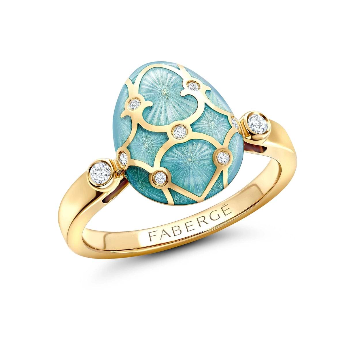 Fabergé Guilloché Enamel Egg Ring in Yellow Gold