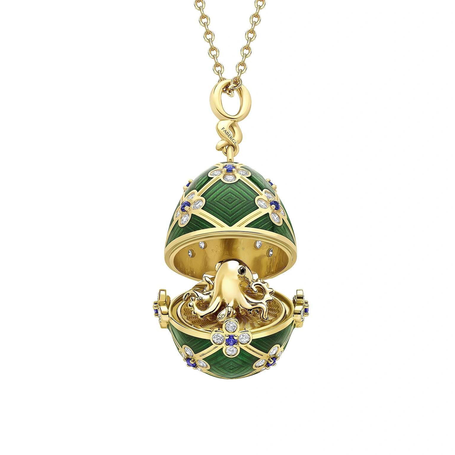 Pendentif œuf Ouvrant Papillon émaillé Style Fabergé - Occasion - Bijou Vintage