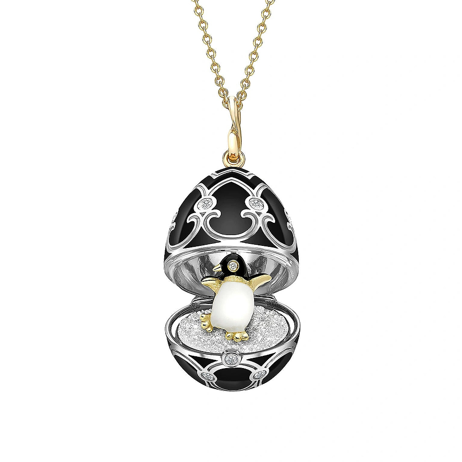 Heritage Yellow and White Gold Diamond and Black Enamel Penguin Surprise Locket