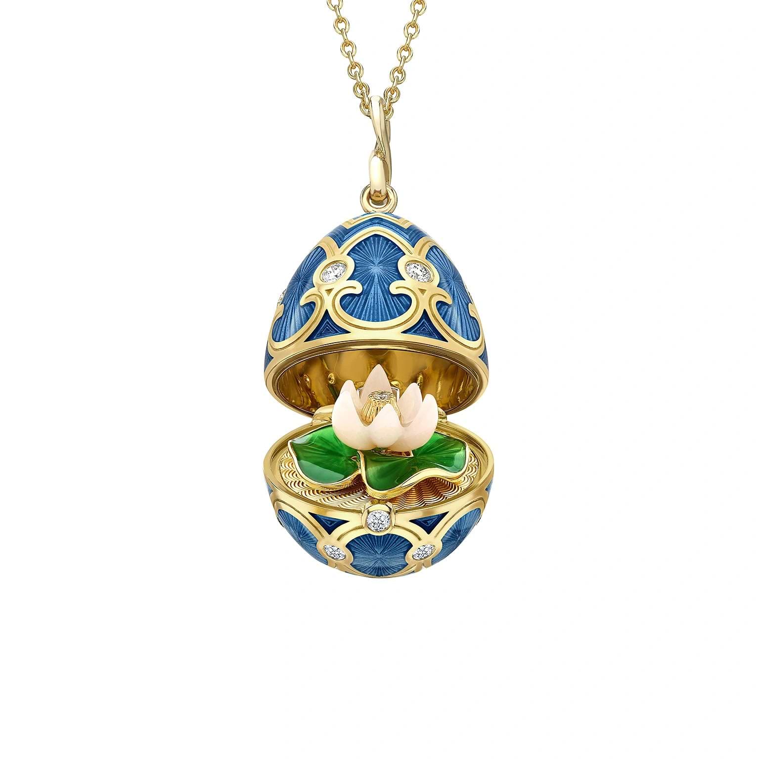 Heritage Yellow Gold Diamond & Blue Guilloché Enamel Waterlily Surprise ...