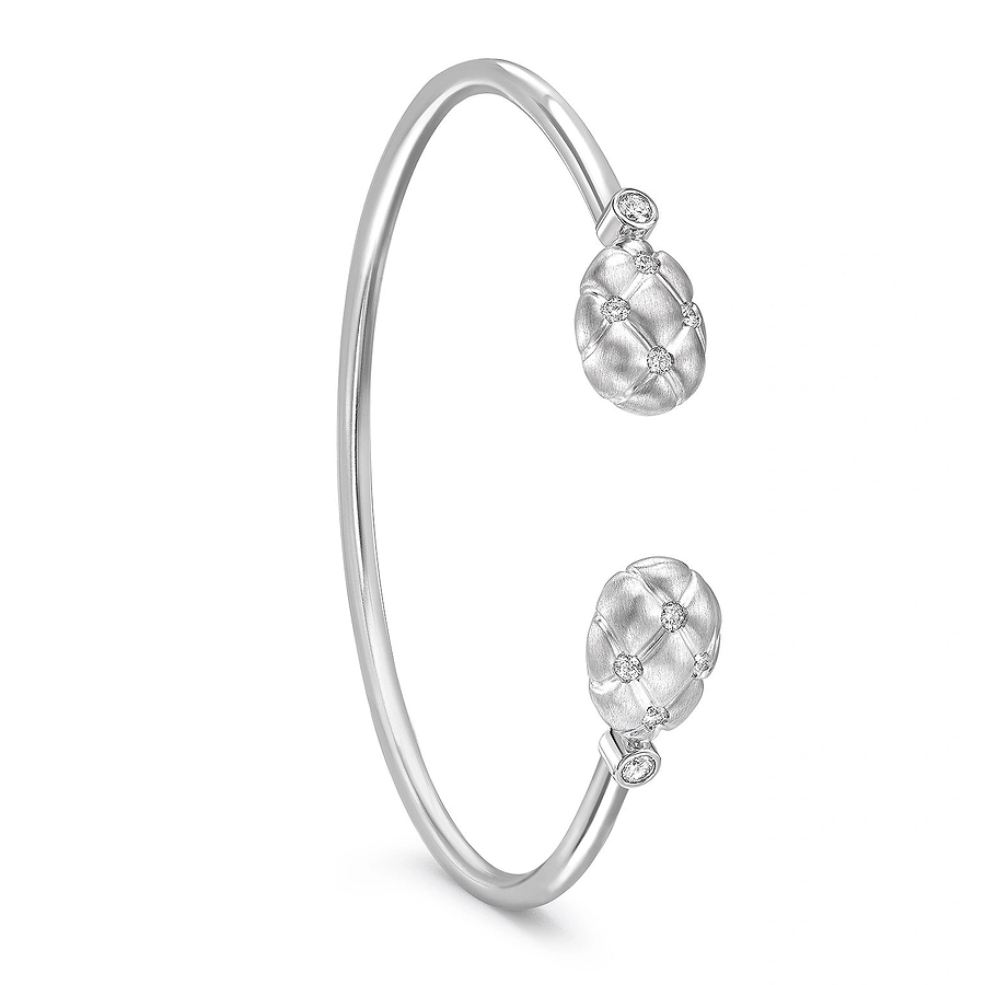 Treillage Brushed White Gold & Diamond Open Set Bracelet