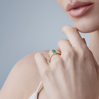 Colours of Love Yellow Gold Fluted Emerald Ring