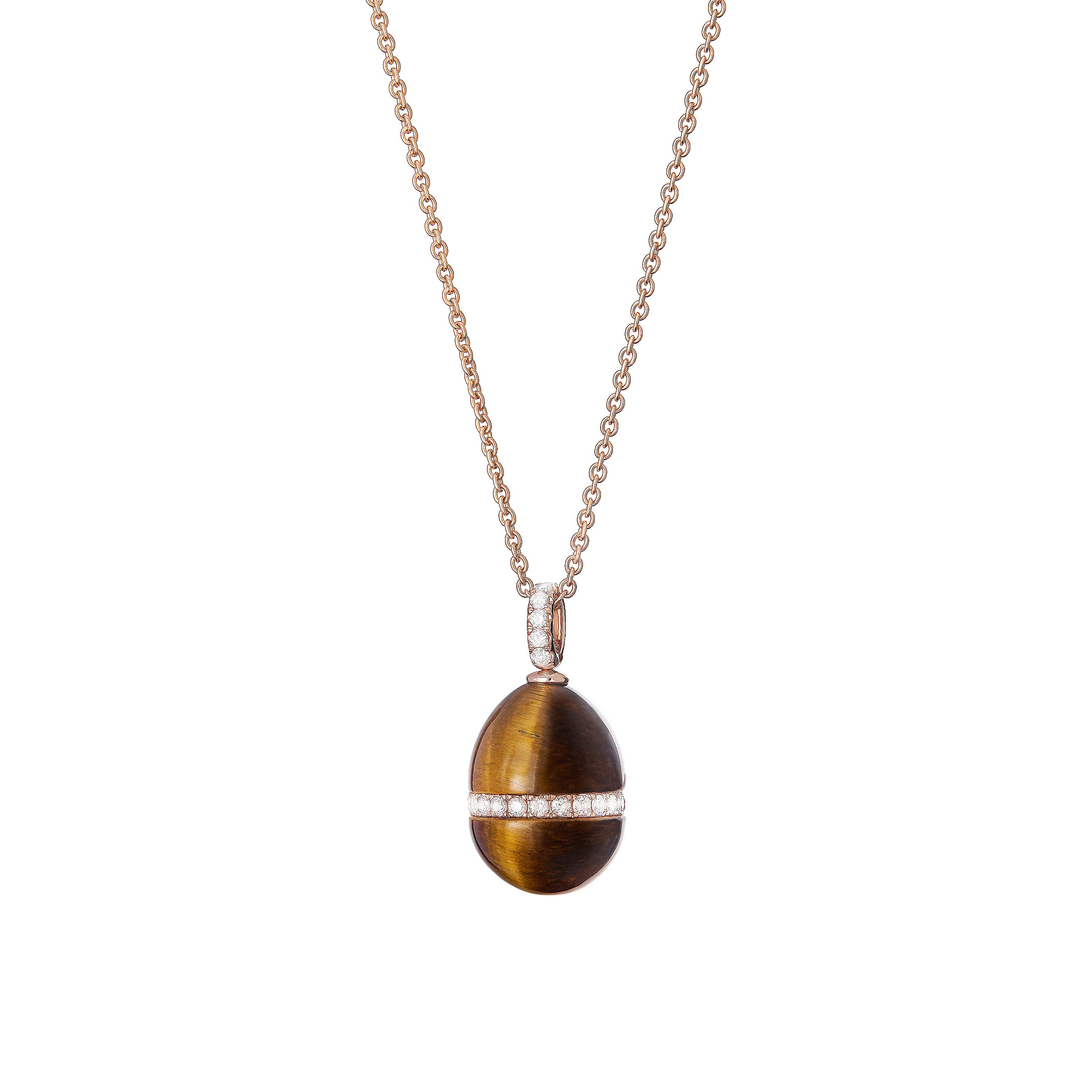 Fabergé Heritage Forever Tigers Eye Pendant in 18k rose gold with diamonds. 