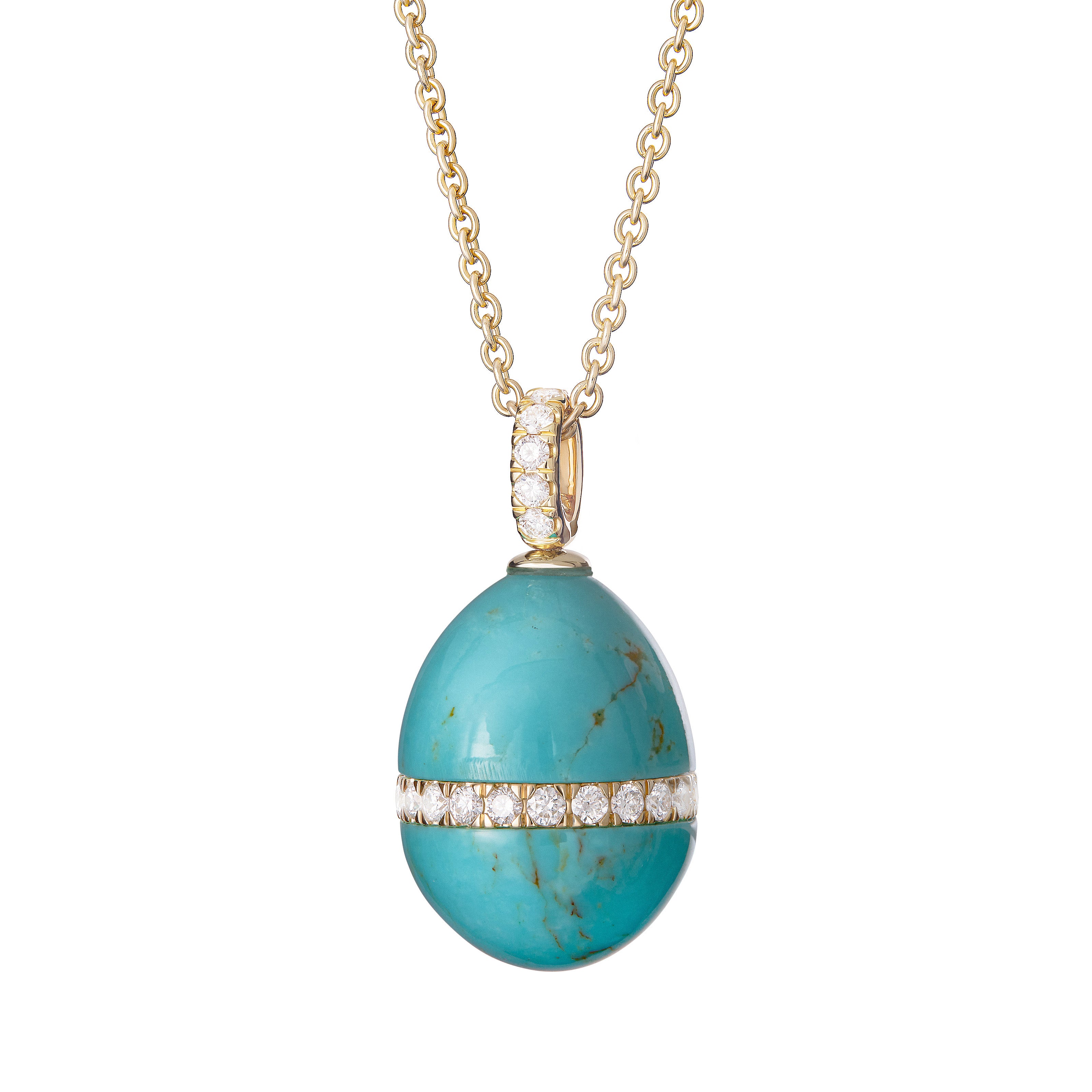 Fabergé Heritage Forever Turquoise Pendant in 18k yellow gold with diamonds. 
