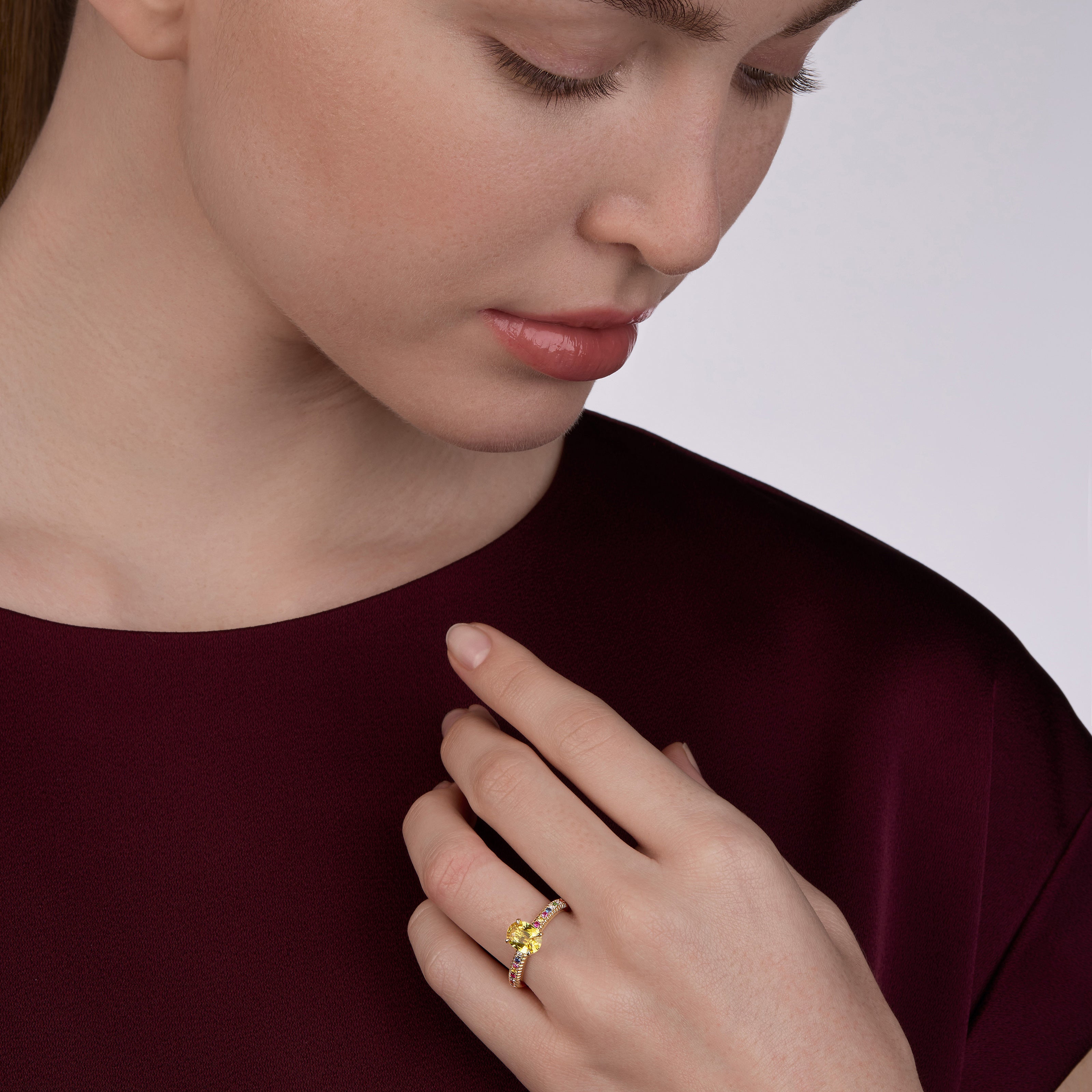 Yellow Sapphire Pavé Ring with Mixed Gemstones