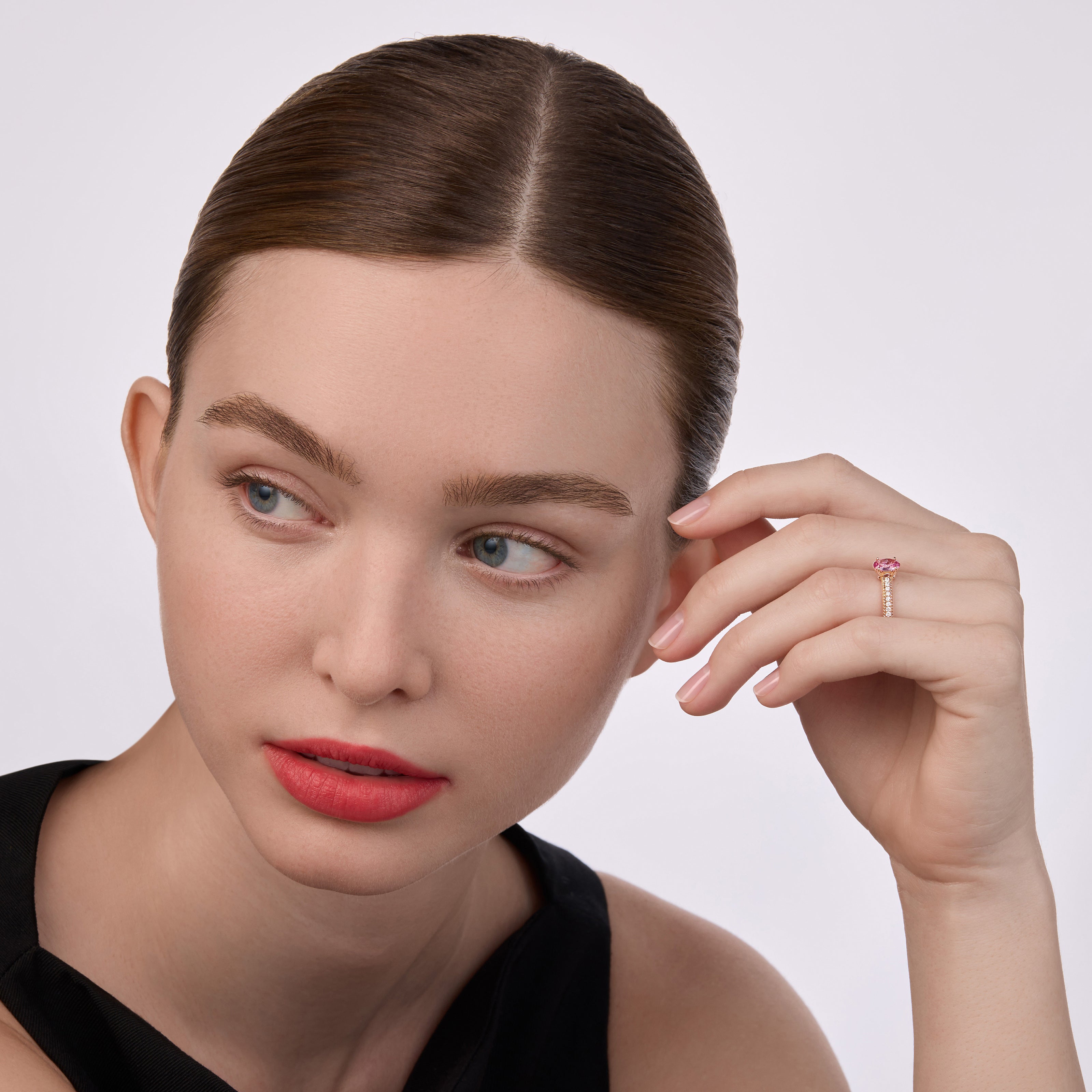 Pink Sapphire Pavé Ring with Diamonds