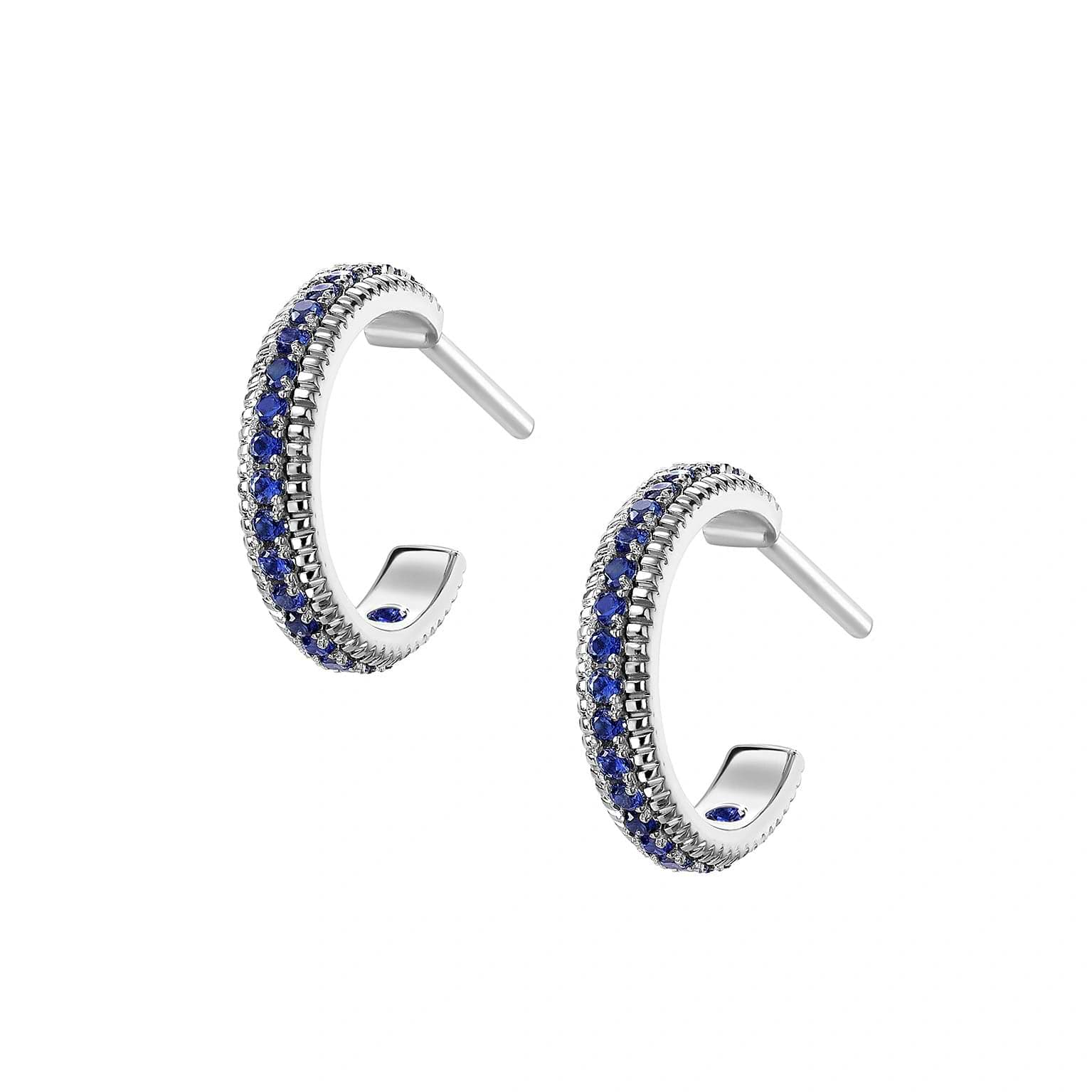 White Gold & Blue Sapphire Fluted Hoop Earrings | Fabergé
