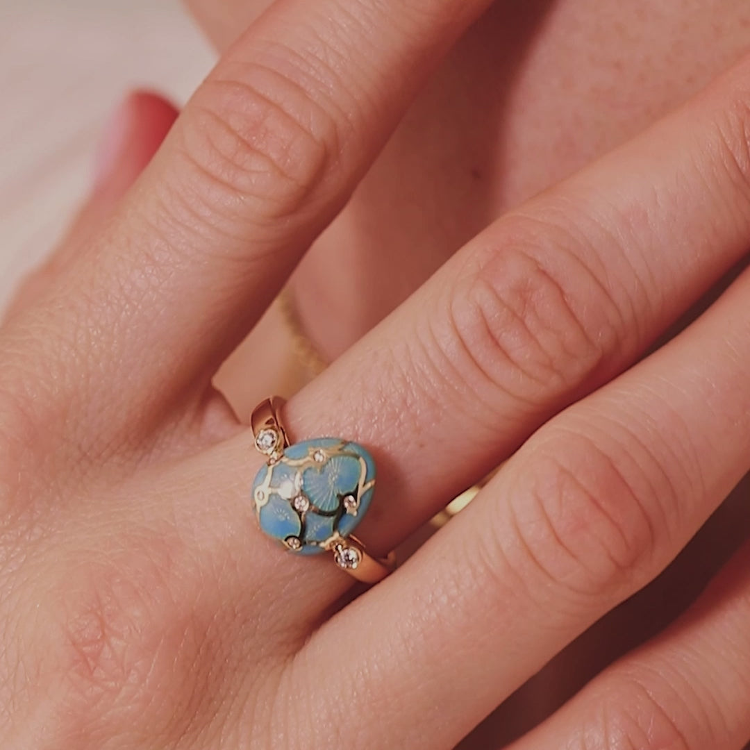 Fabergé Guilloché Enamel Egg Ring in Yellow Gold