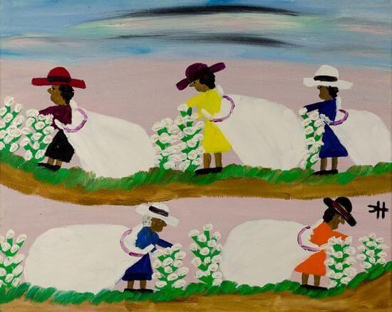 Drawing of African American children in field picking cotton