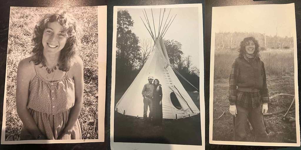 Catherine Hunziker during the back-to-the-land era, embracing tipi living and exploring the vibrant world of botanicals that thrive amon