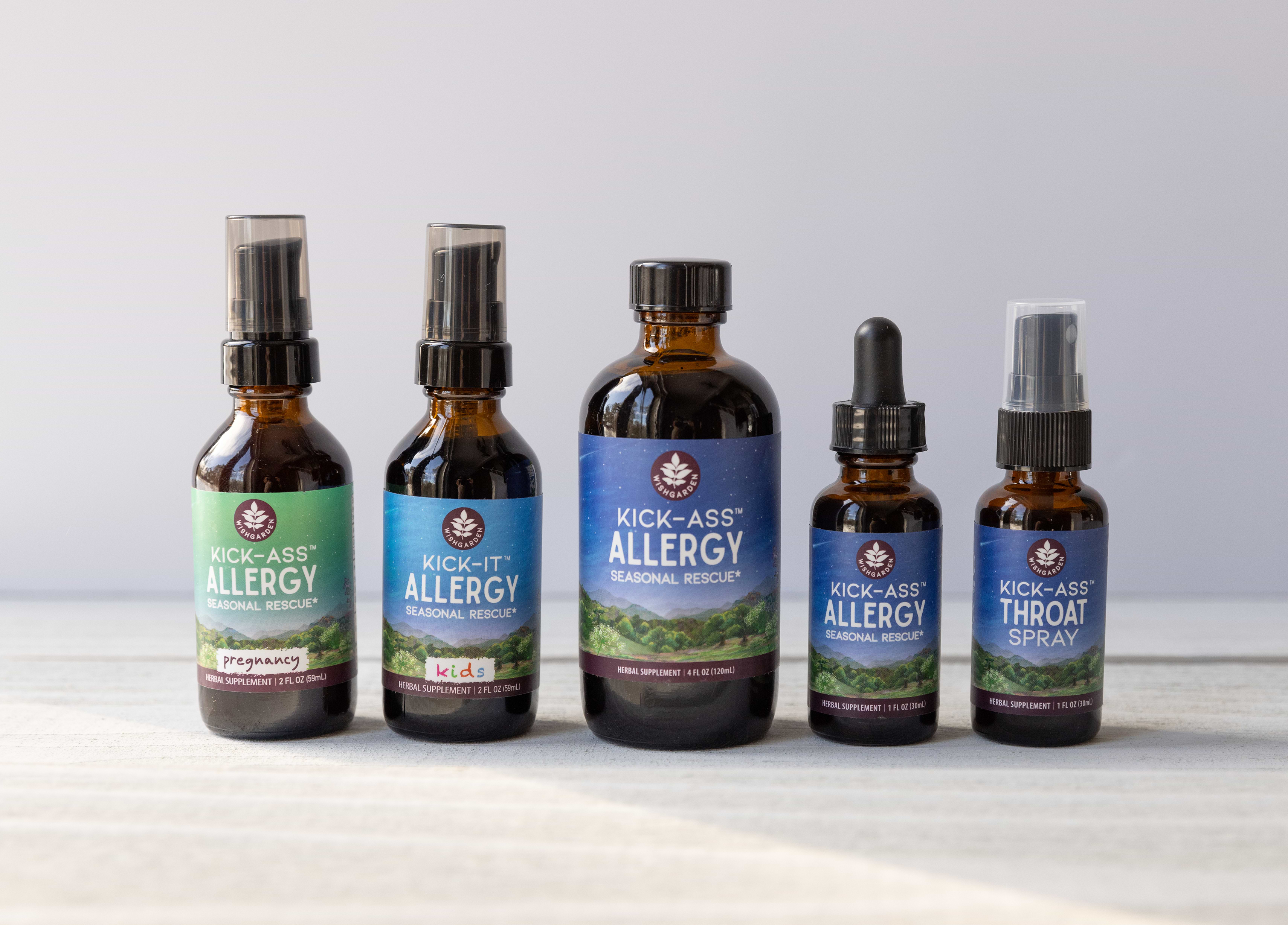 lineup of Wishgarden herbs allergy product line