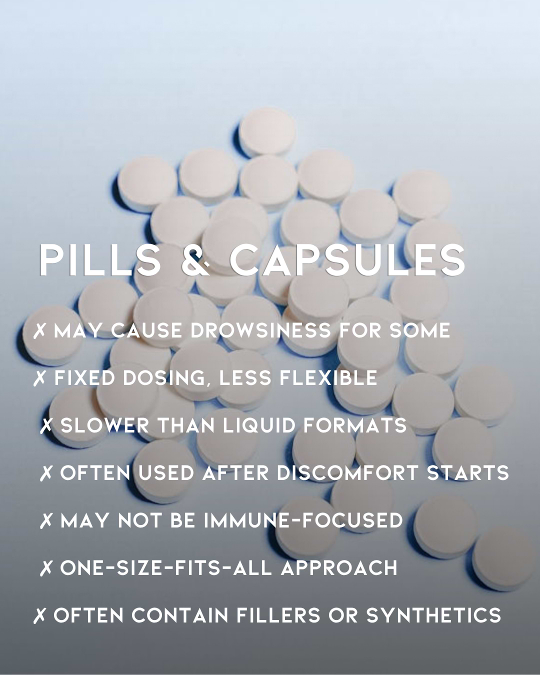 image of pills and capsules demonstrating reasons why pills and capsules are inferior to liquid herbal tinctures