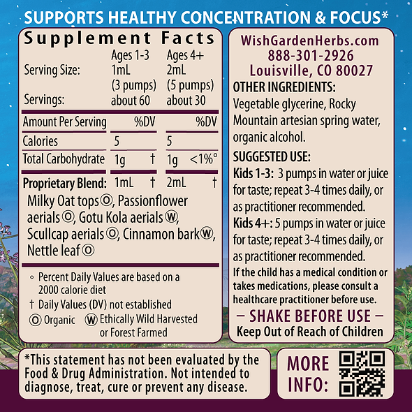 Attention Ally Focus Friend for Kids Ingredients & Supplement Facts