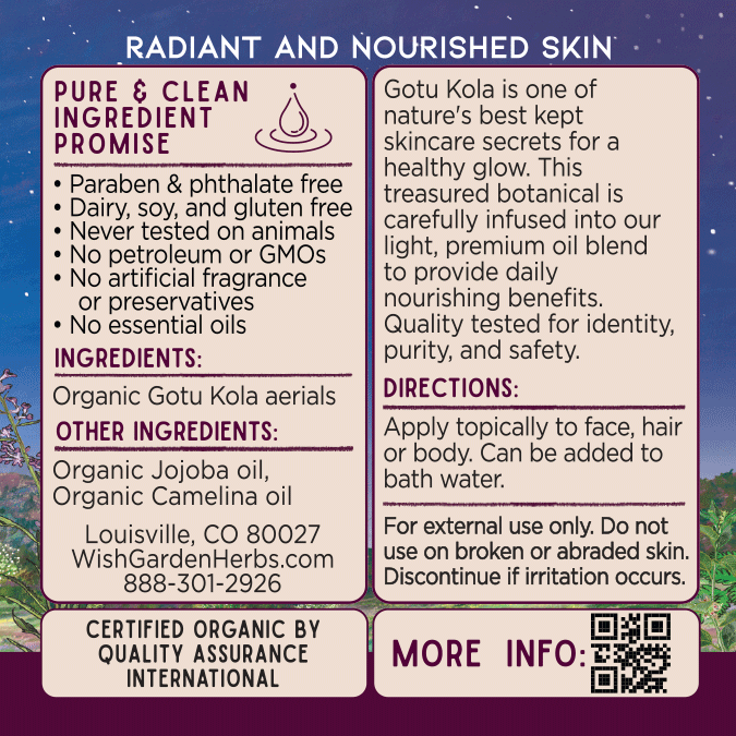 Gotu Kola Oil All Over Glow Ingredients & Supplement Facts