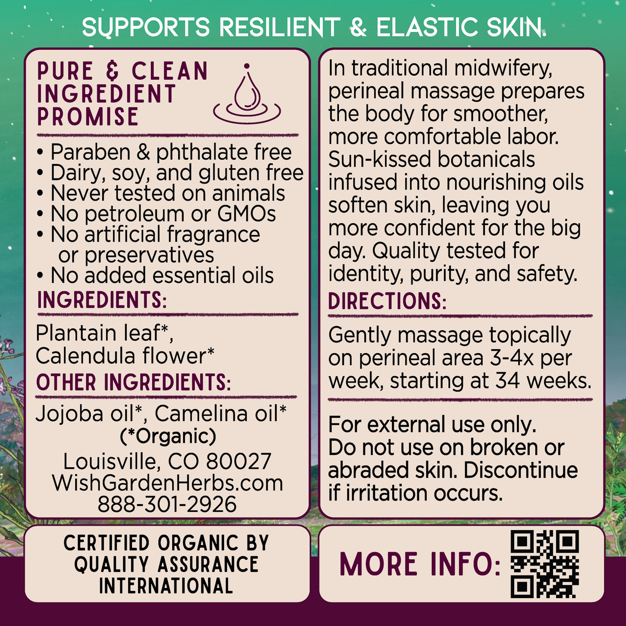 Perineum Massage Oil Birthing Prep Ingredients & Supplement Facts