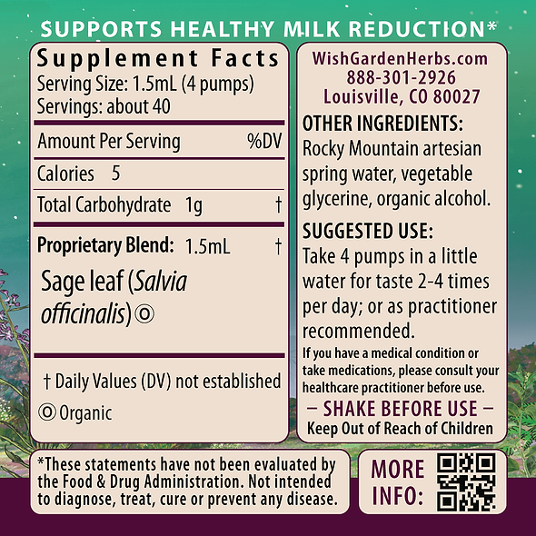 Sage Milk Reduction Ingredients & Supplement Facts