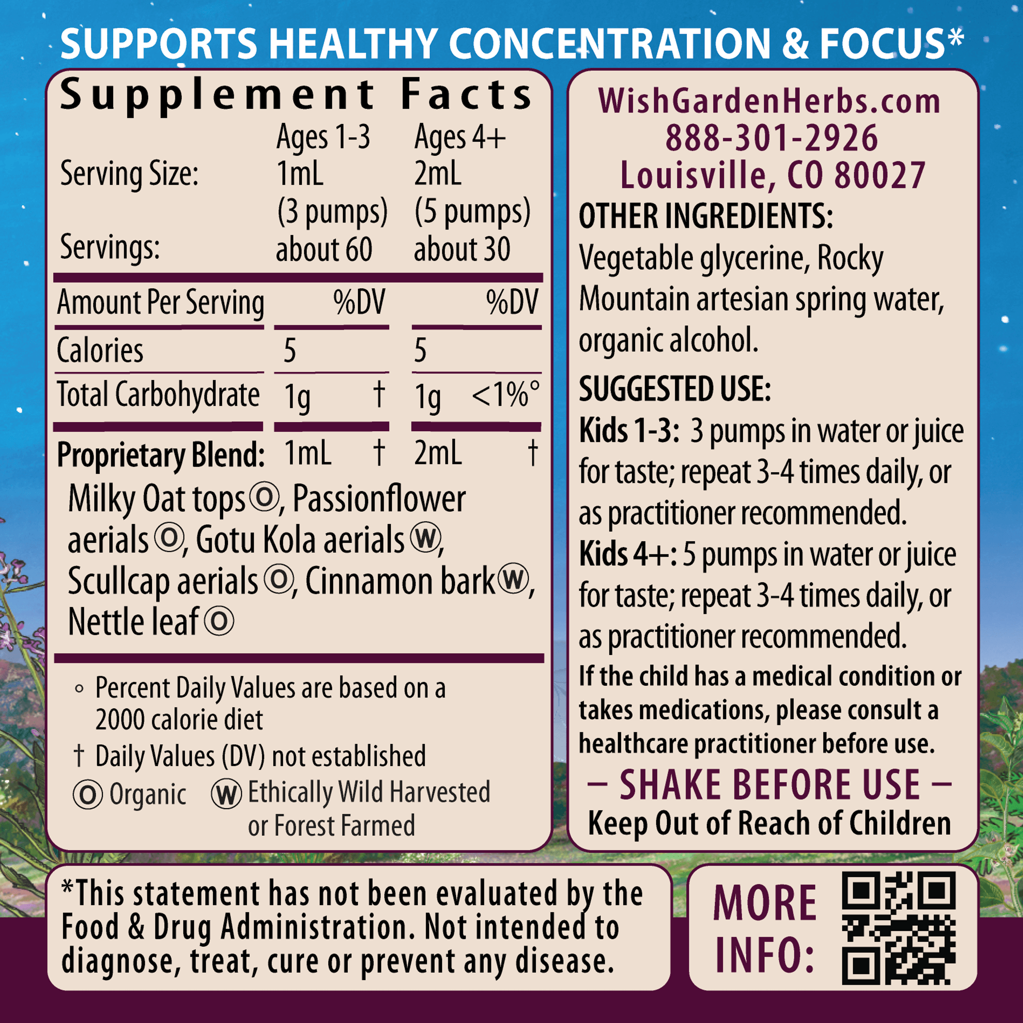 Attention Ally Focus Friend for Kids Ingredients & Supplement Facts