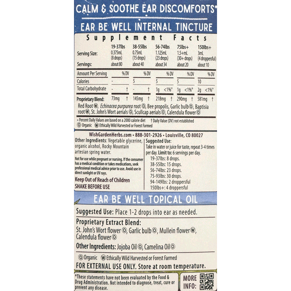 Ear Be Well Treatment Kit Ingredients & Supplement Facts