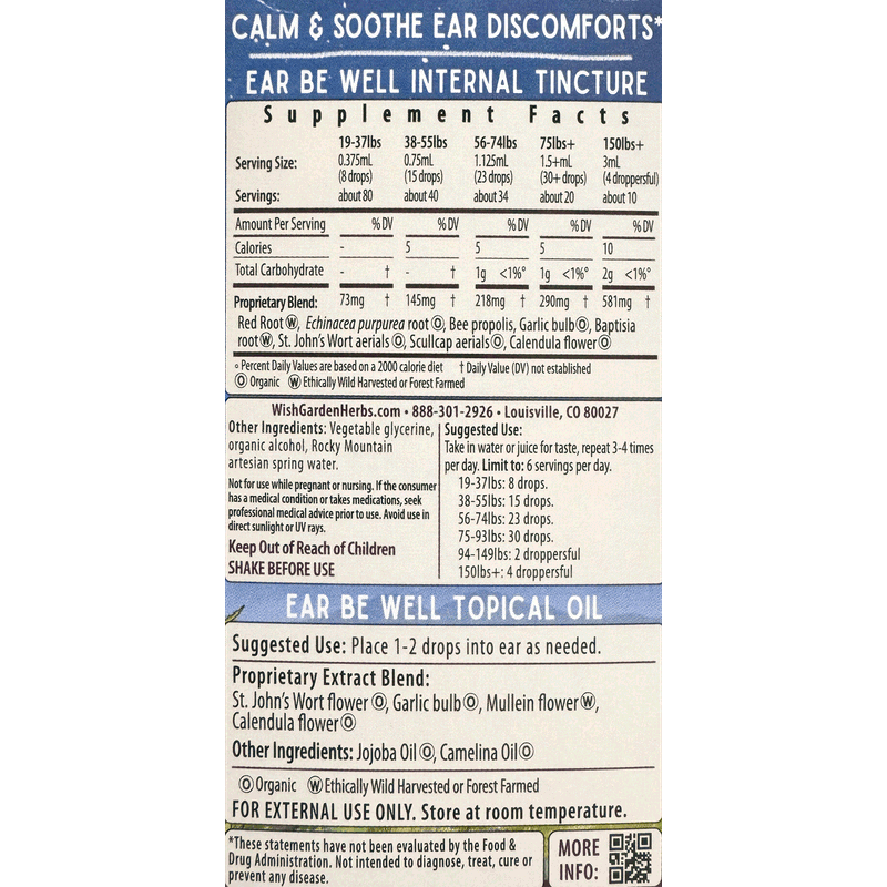 Ear Be Well Treatment Kit Ingredients & Supplement Facts