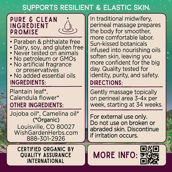 Perineum Massage Oil Birthing Prep 2oz Pump Ingredients & Supplements Facts