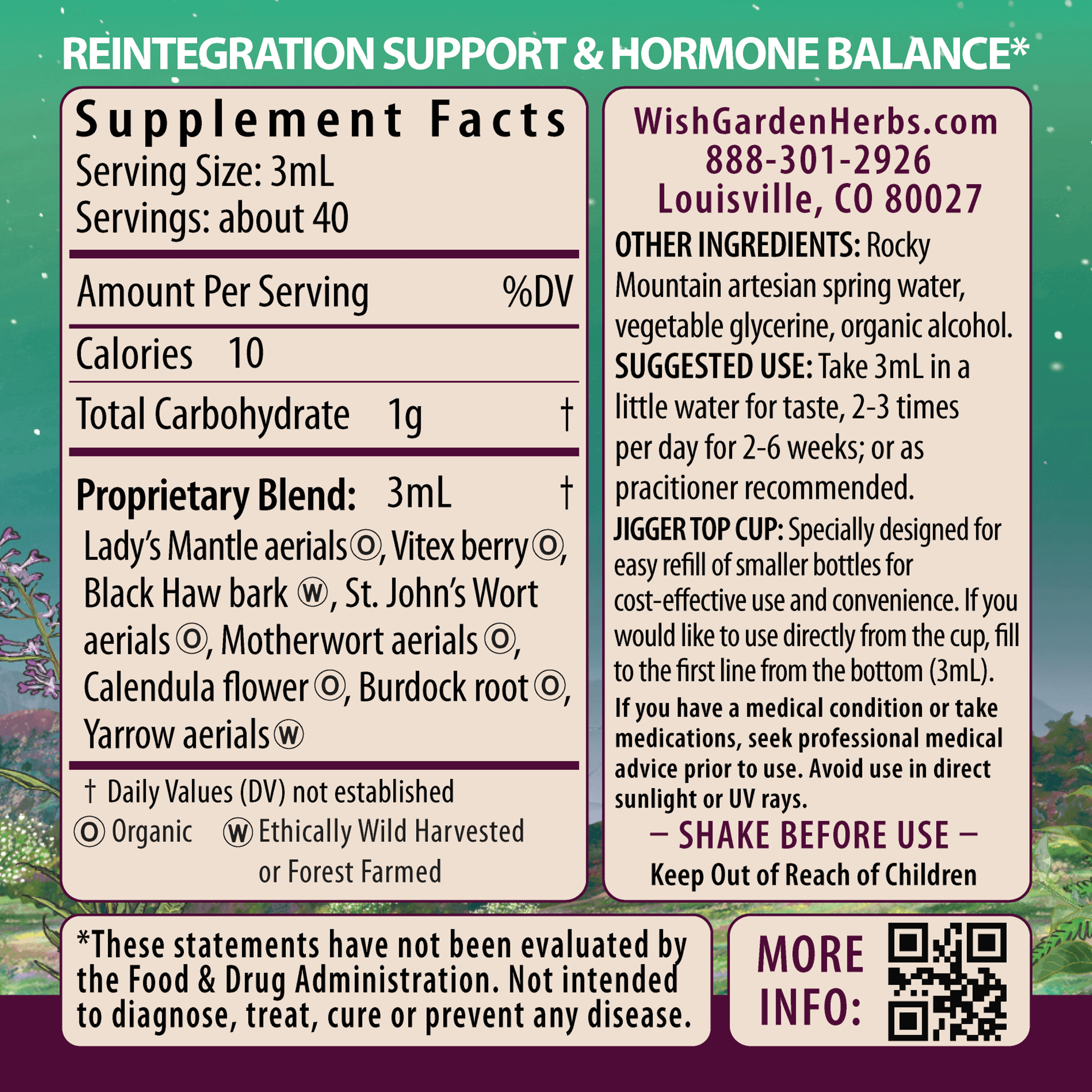 ReBalance After Birth Hormonal Ingredients & Supplement Facts
