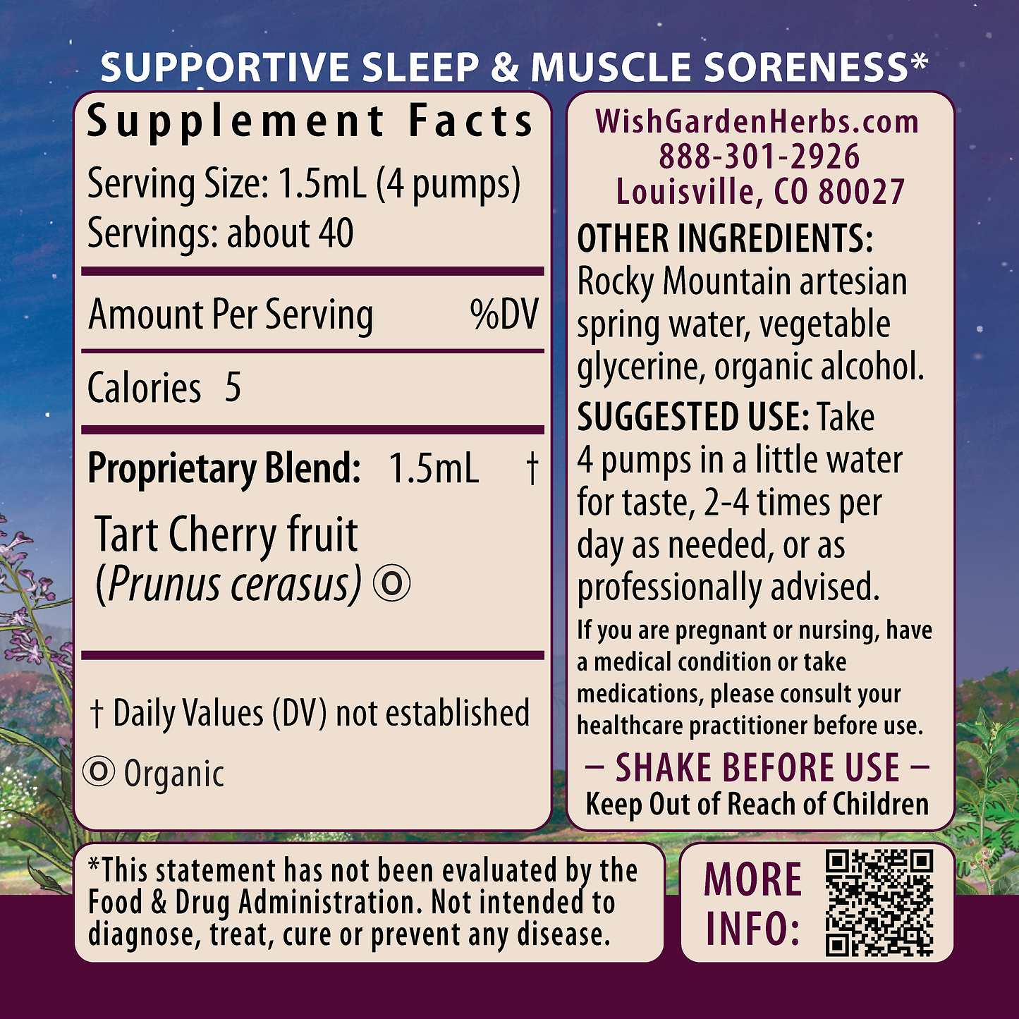 Tart Cherry Ingredients & Supplement Facts