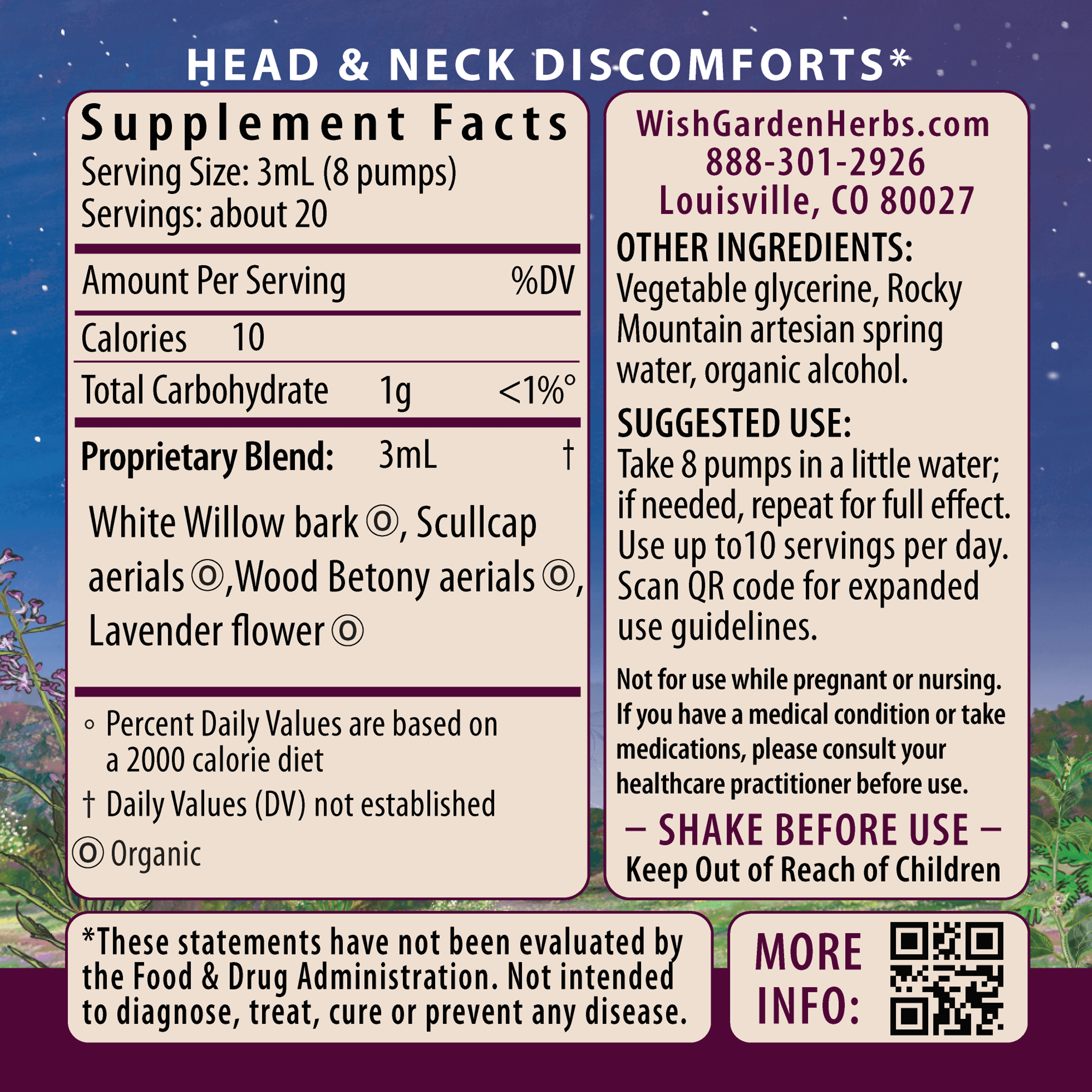 Cranial Comfort Tension Release Ingredients & Supplement Facts