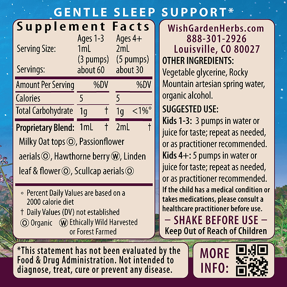 Sleepy Nights & Fresh Mornings For Kids Ingredients & Supplement Facts