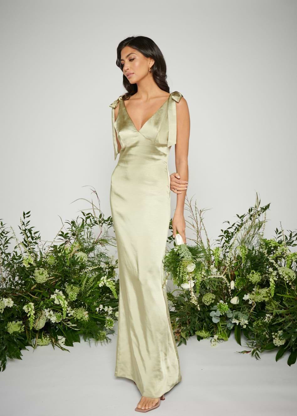 Chiffon Bridesmaid Fitted Bridesmaid Dresses Uk Piper Tie Maxi Bridesmaid  Dress Matte Olive  Pretty Lavish