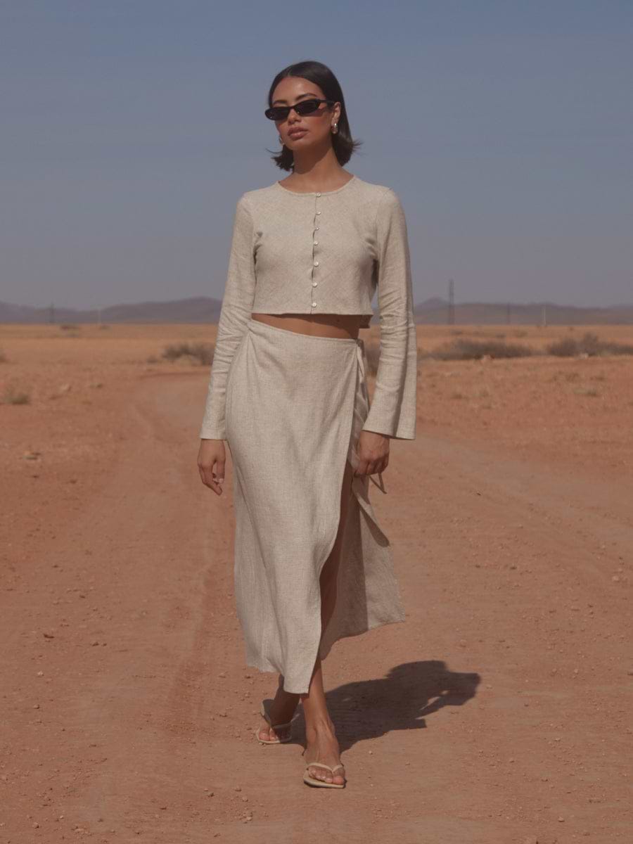Abigail Button Front Linen Blouse - Natural