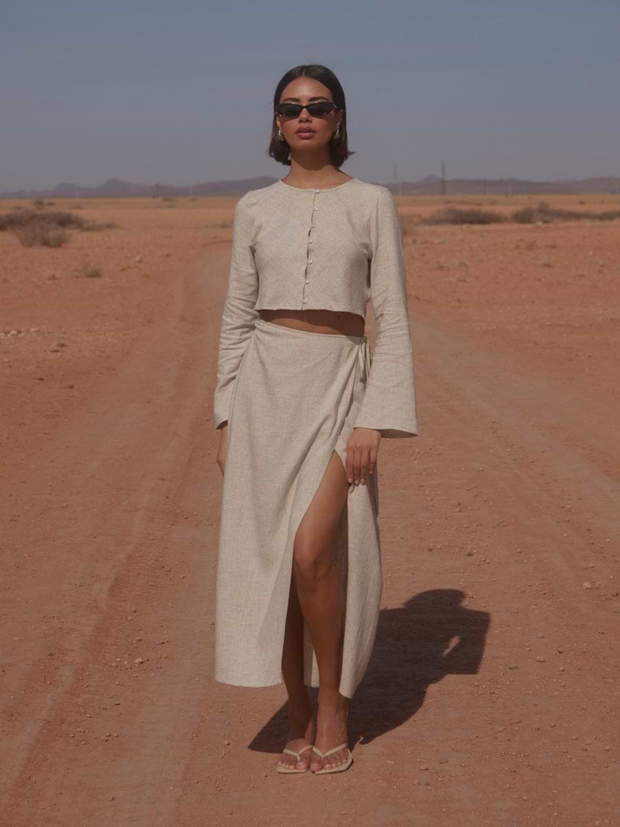 Abigail Wrap Linen Midaxi Skirt - Natural