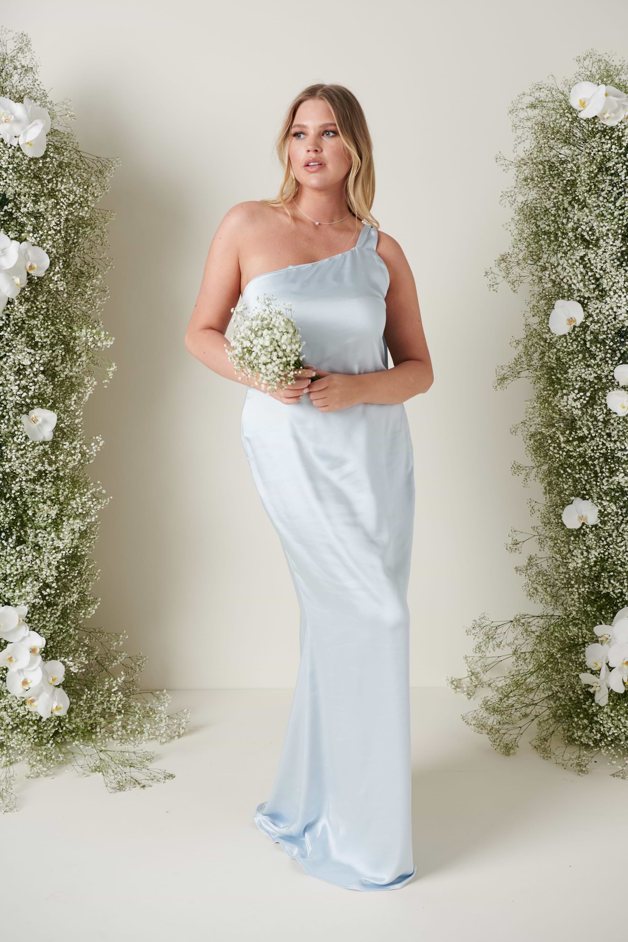 Amelia Tie Maxi Bridesmaid Dress - Matte Ice Blue
