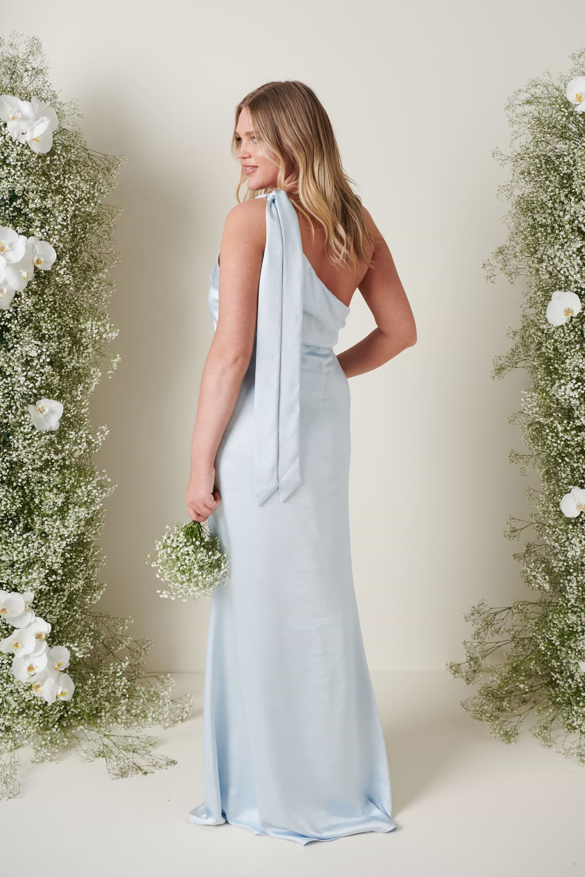 Amelia Tie Maxi Bridesmaid Dress - Matte Ice Blue