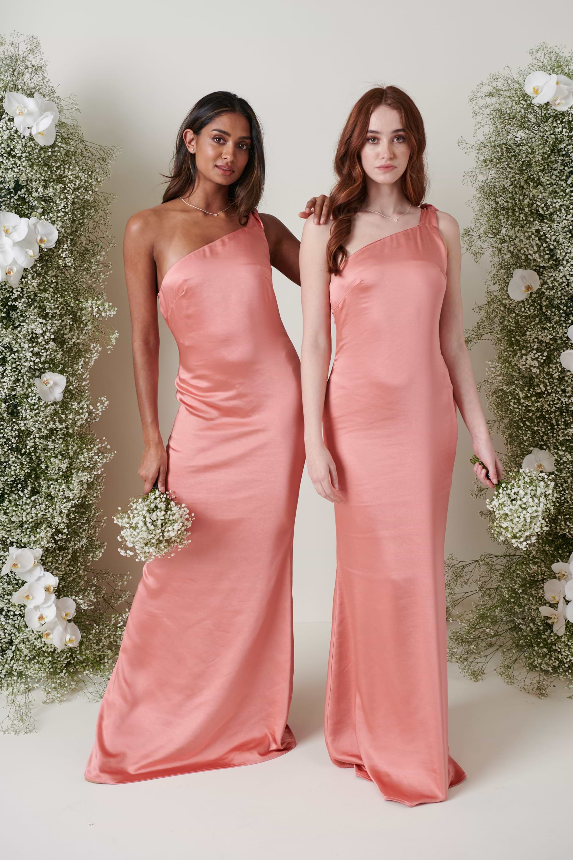 Amelia Tie Maxi Bridesmaid Dress - Matte Apricot Pink