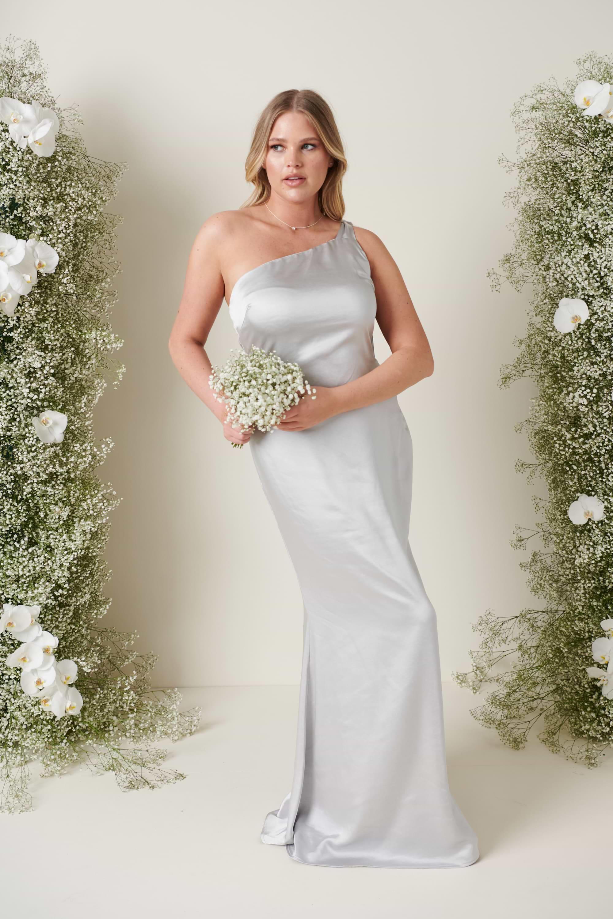 Amelia Tie Maxi Bridesmaid Dress - Matte Silver