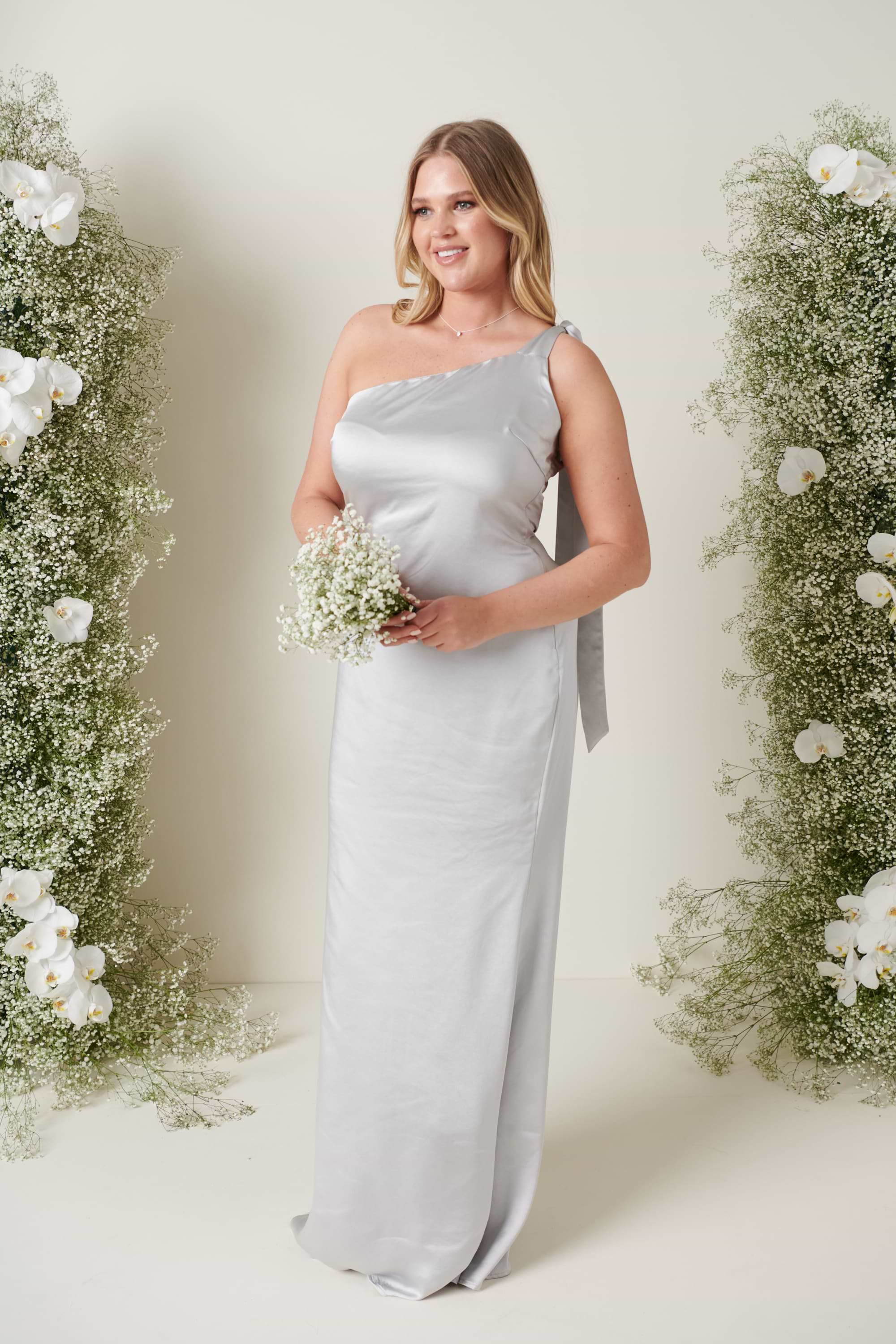 Amelia Tie Maxi Bridesmaid Dress - Matte Silver