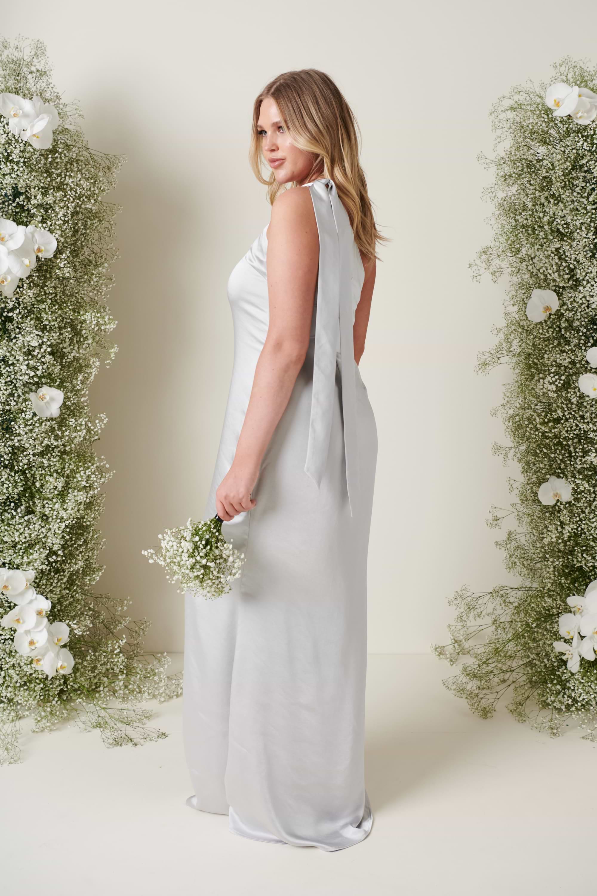 Amelia Tie Maxi Bridesmaid Dress - Matte Silver