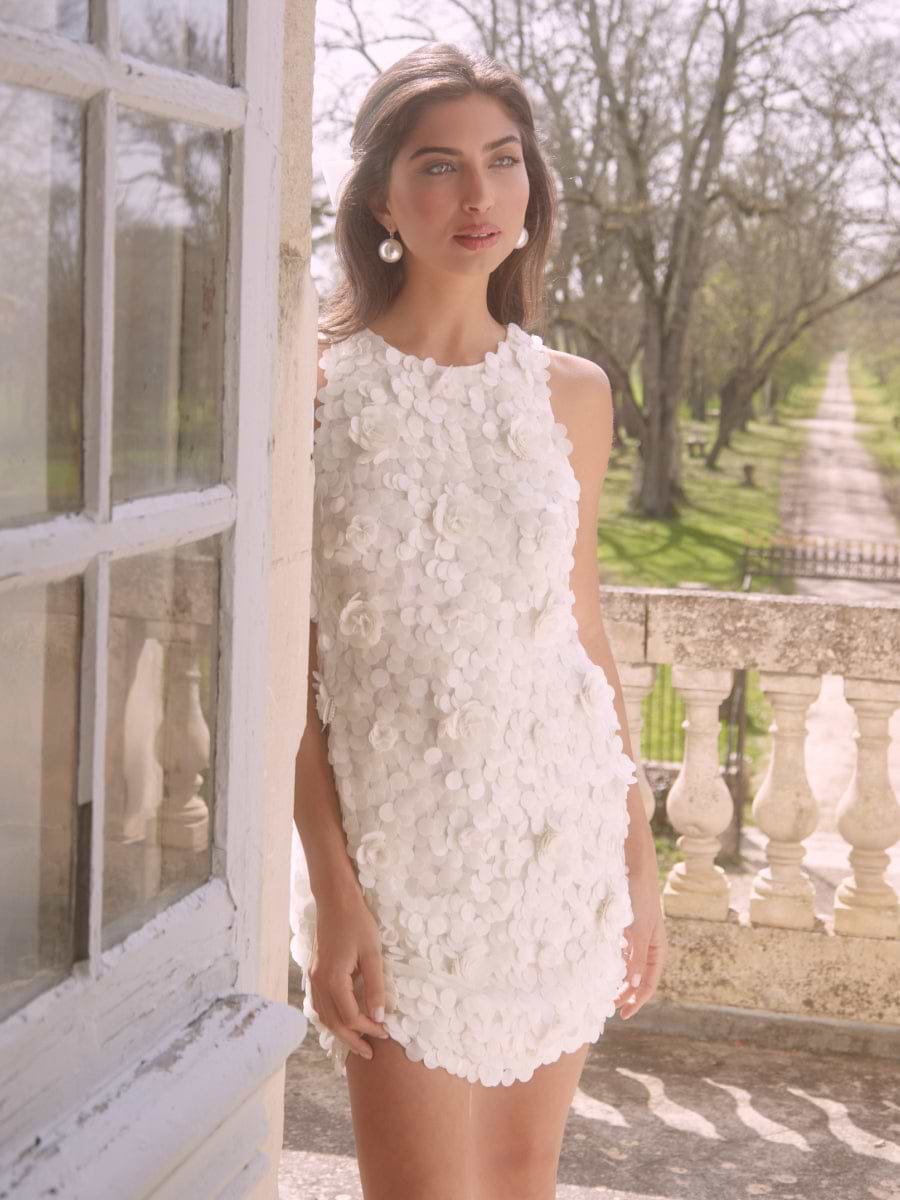 Arles Rosette Sequin Mini Dress - Ivory