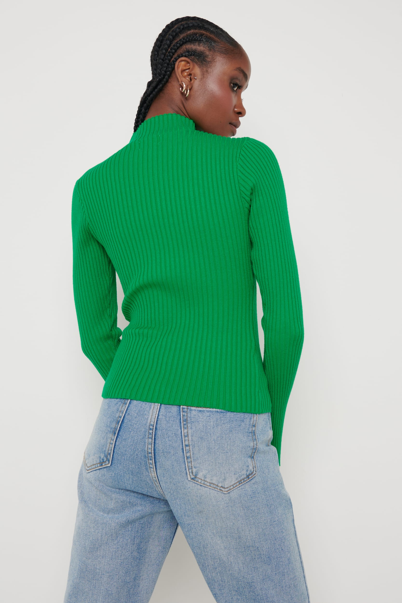 Abbey Ribbed Grown Neck Top - Bright Green