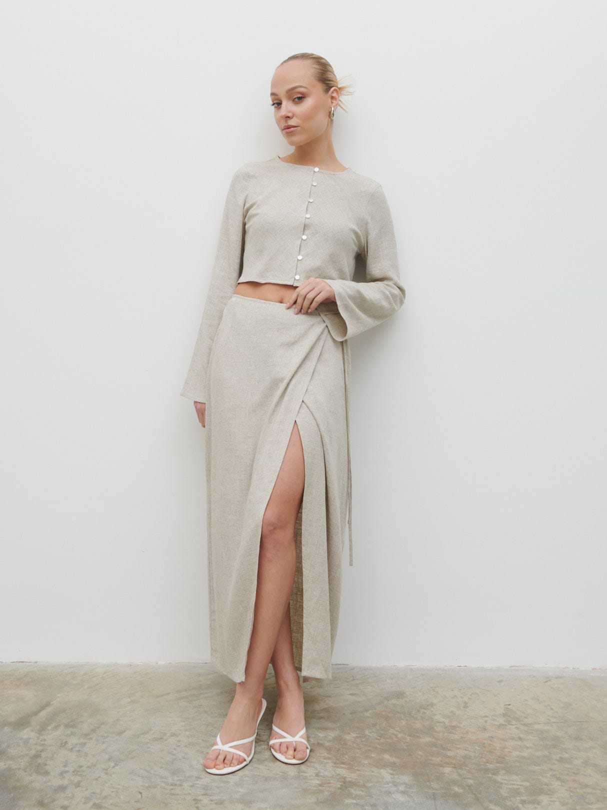 Abigail Wrap Linen Midaxi Skirt - Natural